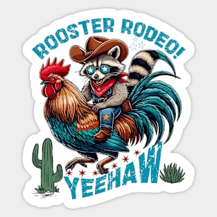 Funny Cowboy Raccoon Riding Rooster Rodeo Western Sticker